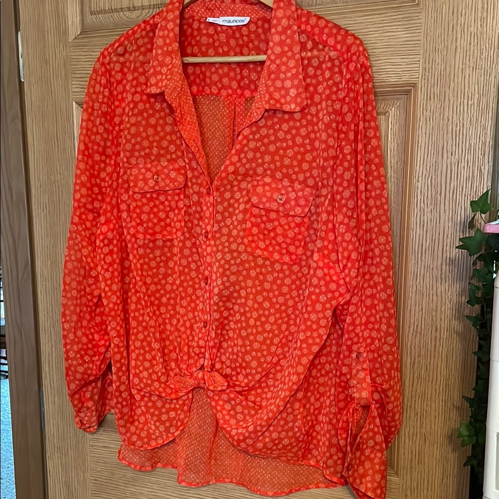 Orange Sheer Button-Up Blouse